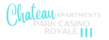 The image is a logo for Chateau Apartments, Park Casino, and Royale III.
